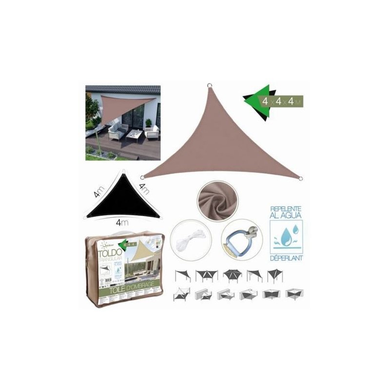 TOLDO TRIANGULAR 4X4X4 METROS TOPO CON BOSLA