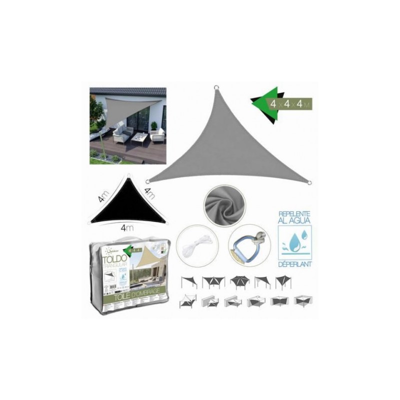 TOLDO TRIANGULAR 4X4X4 METROS GRIS CON BOSLA