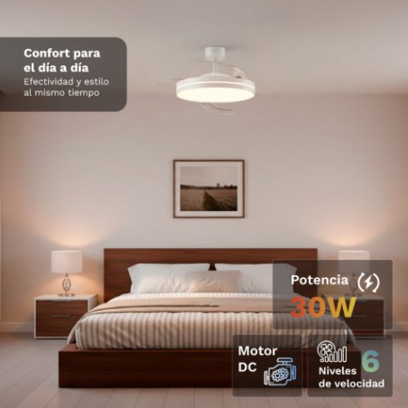 VENTILADOR DE TECHO 42" LED BLANCO 30W ASPAS RETRACTILES GRUNKEL