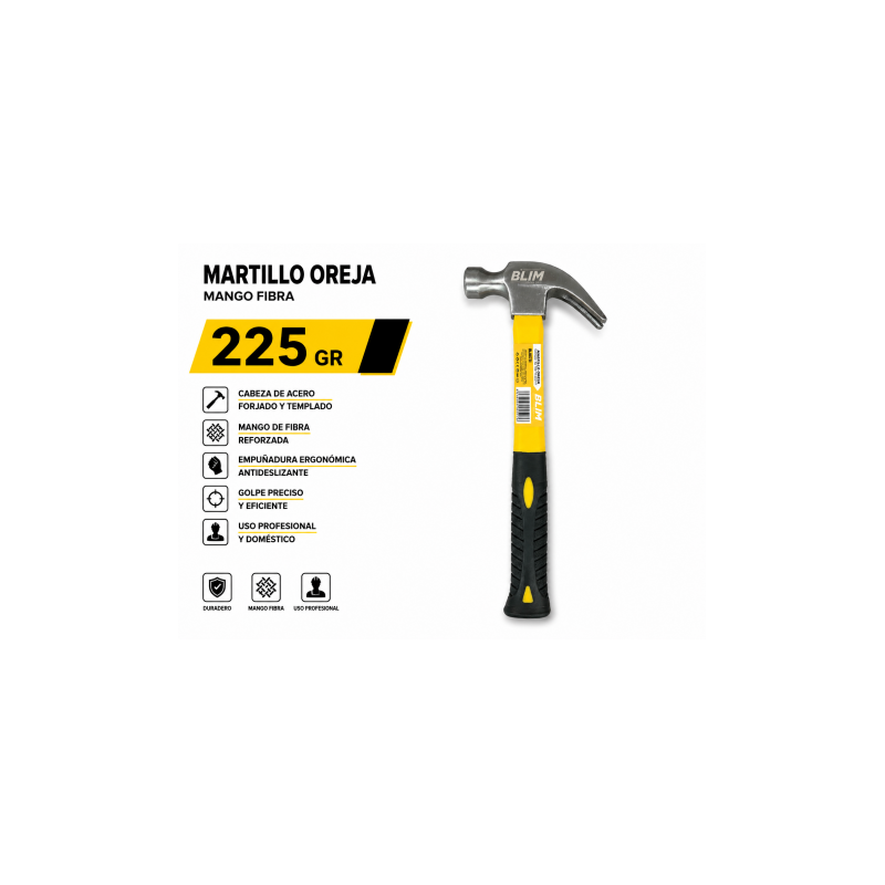 MARTILLO OREJA MANGO FIBRA 225GR BLIM