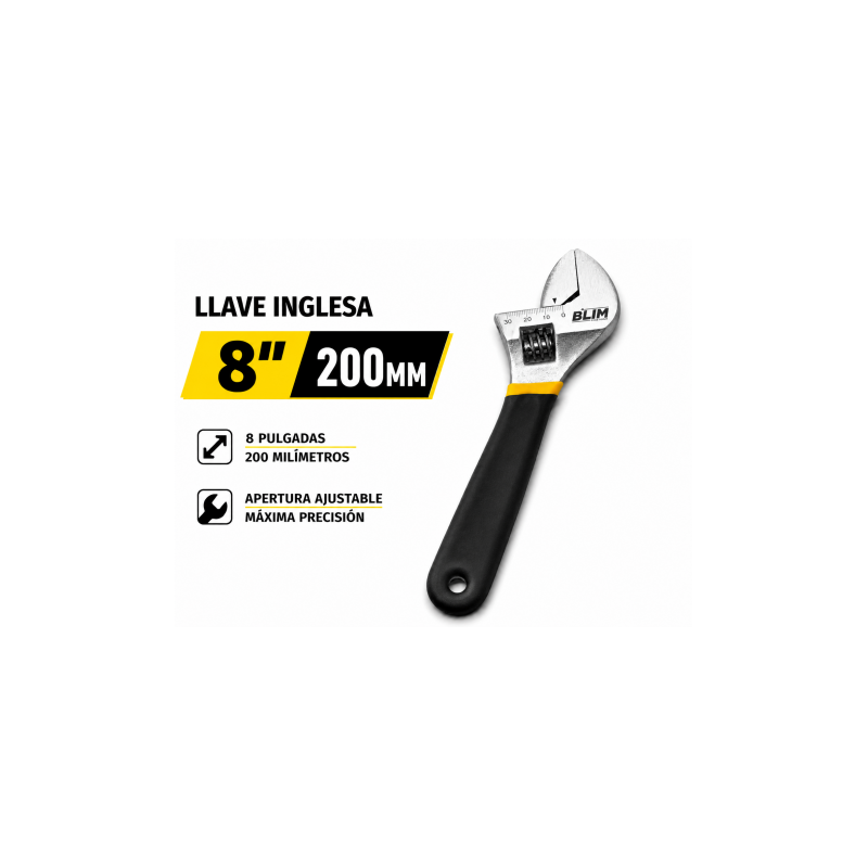 LLAVE INGLESA 8" 200MM CON MANGO RECUBIERTO BLIM