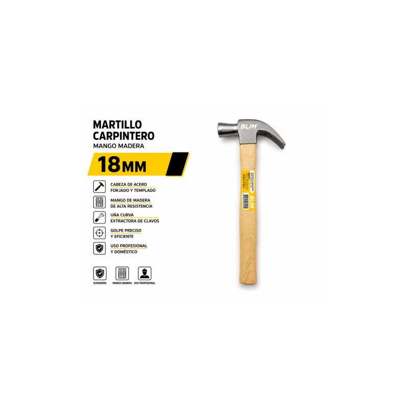 MARTILLO CARPINTERO 18MM MANGO MADERA BLIM