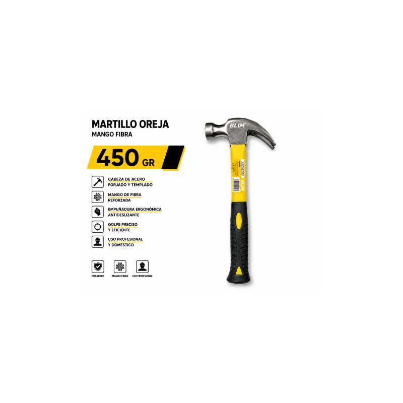 MARTILLO OREJA MANGO FIBRA 450GR BLIM