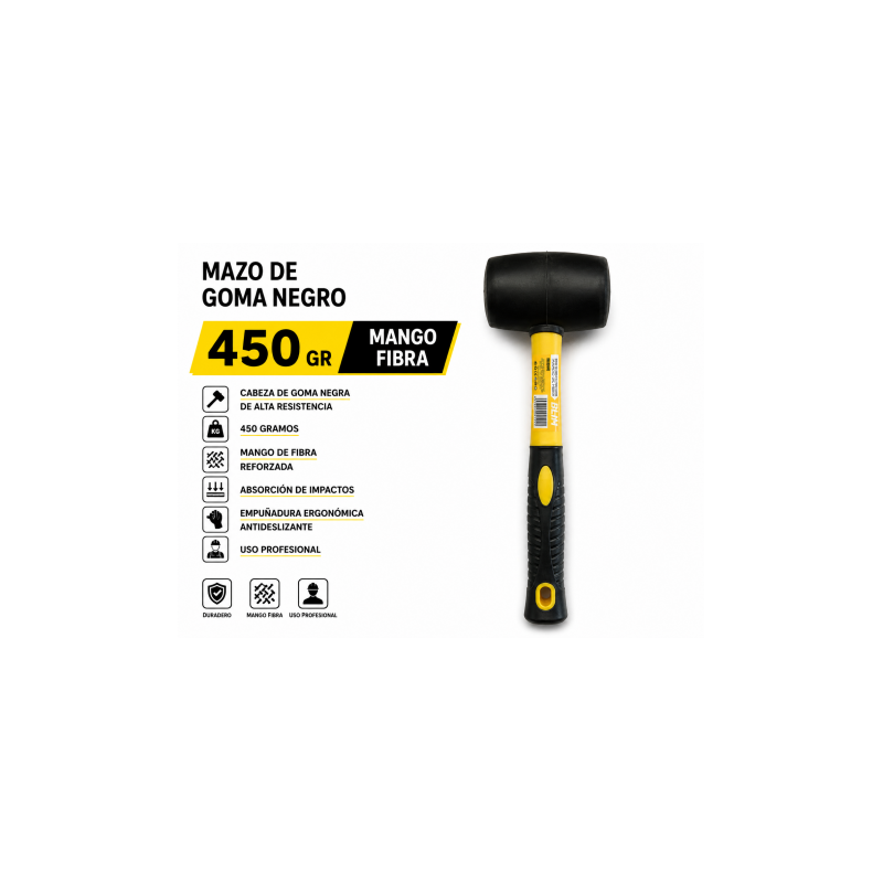MAZO DE GOMA NEGRO 450GR. MANGO FIBRA BLIM