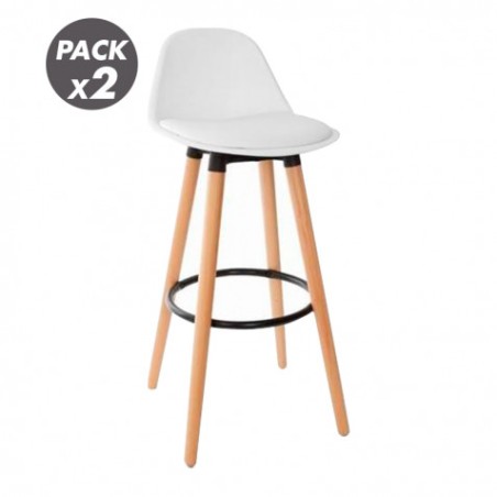 PACK 2 TABURETES ACOLCHADOS CON RESPOSAPIÉS BLANCOS MUVIP