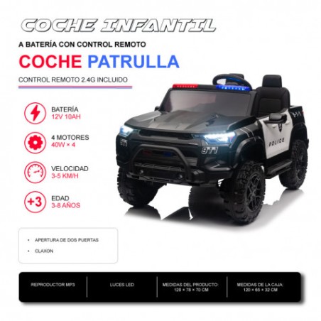 COCHE INFANTIL A BATERIA CON CONTROL REMOTO COCHE PATRULLA