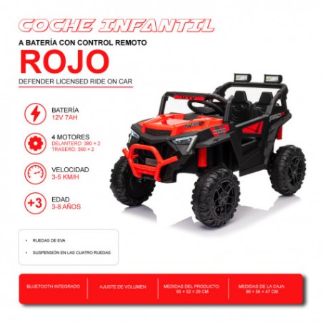 COCHE INFANTIL A BATERIA CON CONTROL REMOTO BUGGY 4X4 ROJO