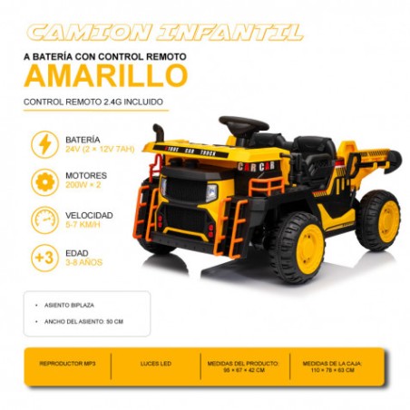 CAMION INFANTIL A BATERIA CON PLATAFORMA DE CARGA AMARILLO