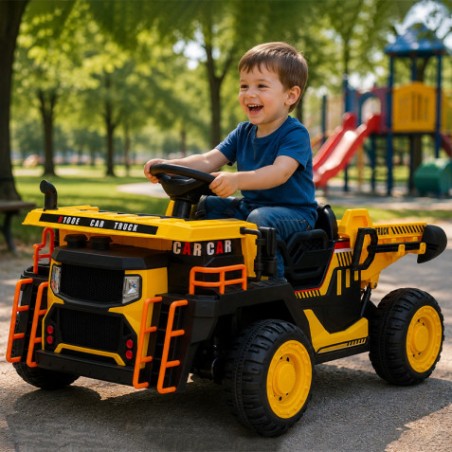 CAMION INFANTIL A BATERIA CON PLATAFORMA DE CARGA AMARILLO