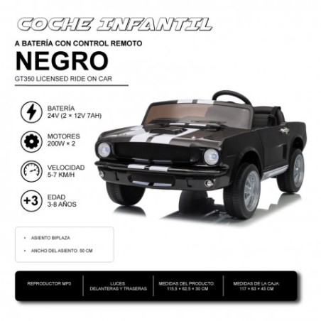 COCHE INFANTIL A BATERIA CON CONTROL REMOTO FORD MUSTANG SHELBY GT350 NEGRO