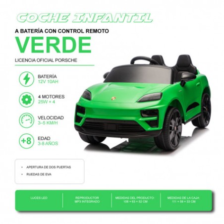 COCHE INFANTIL A BATERIA CON CONTROL REMOTO PORSCHE MACAN VERDE