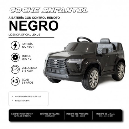 COCHE INFANTIL A BATERIA CON CONTROL REMOTO LEXUS GX550 NEGRO