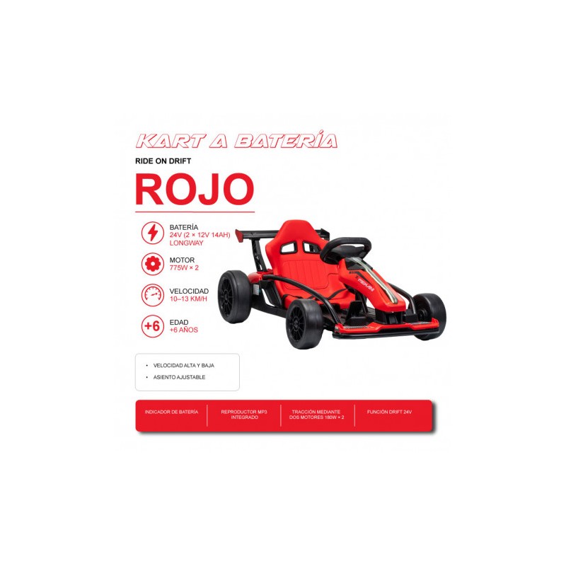 KART A BATERIA RIDE ON DRIFT ROJO
