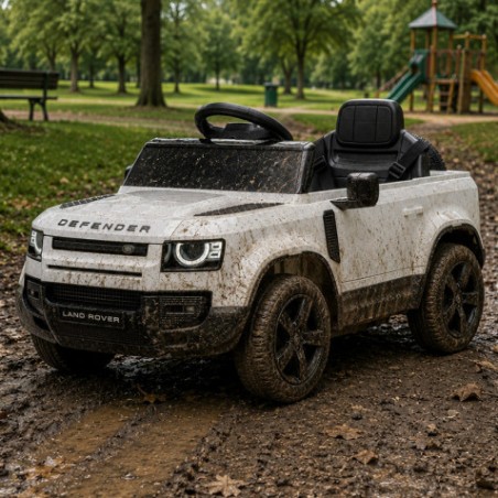COCHE INFANTIL A BATERIA CON CONTROL REMOTO LAND ROVER DEFENDER BLANCO
