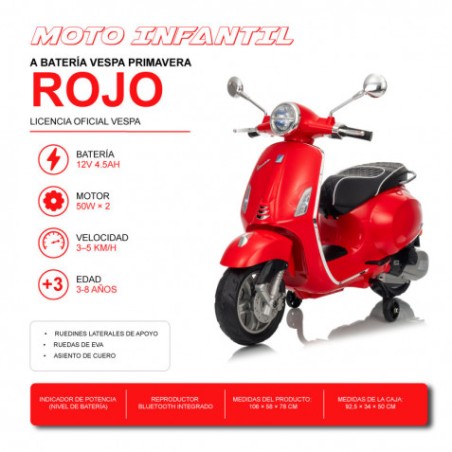 MOTO INFANTIL A BATERIA VESPA PRIMAVERA ROJO