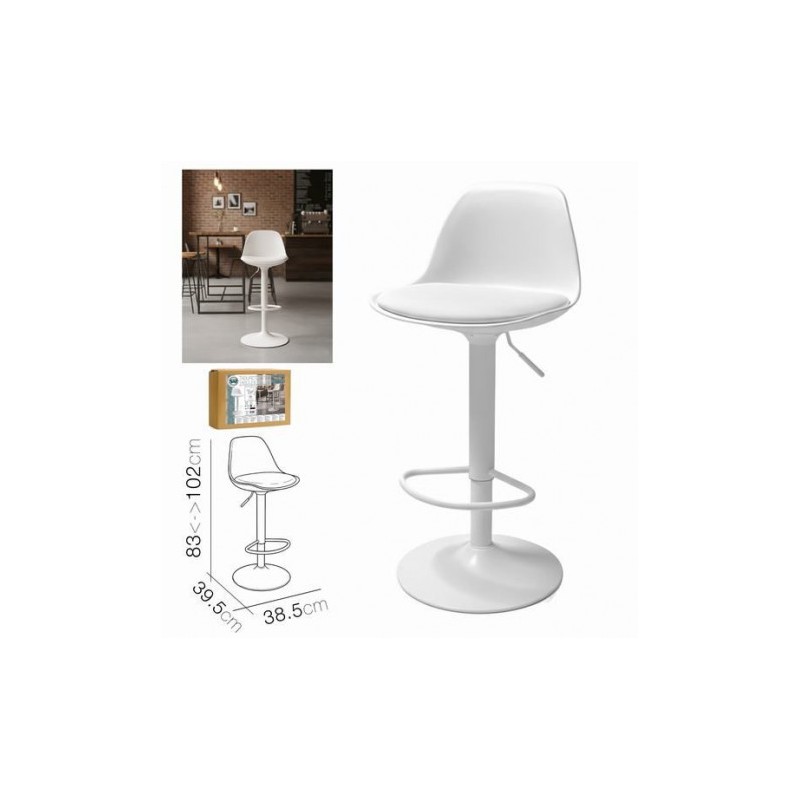 TABURETE BAR C/ RESPALDO BLANCO 38.5X39.5X83CM