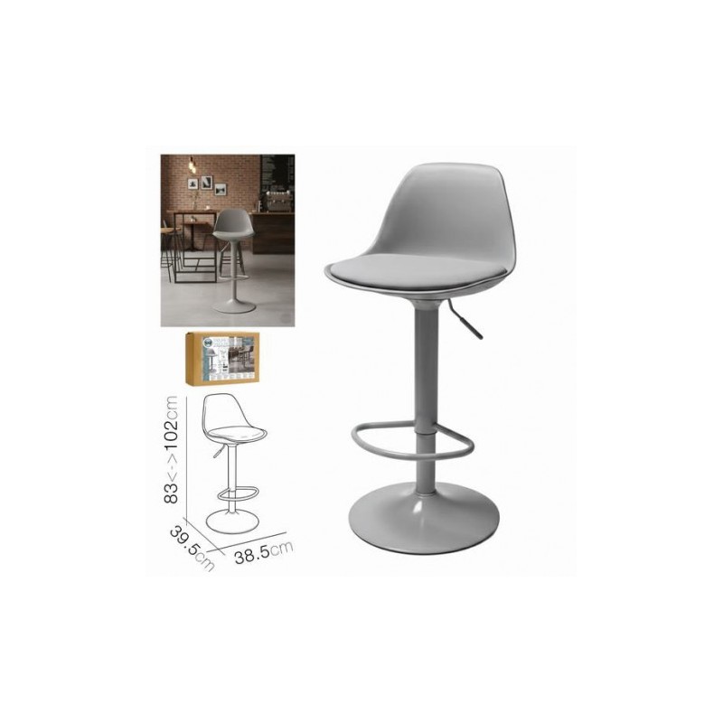 TABURETE BAR C/ RESPALDO GRIS 38.5X39.5X83CM