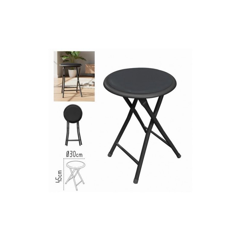 TABURETE PLEGABLE NEGRO PVC 30X30X45CM
