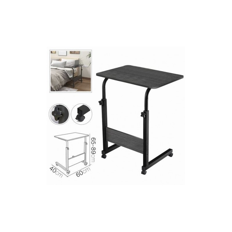 MESA NEGRA AJUSTABLE + RUEDAS 60X40X65-89CM