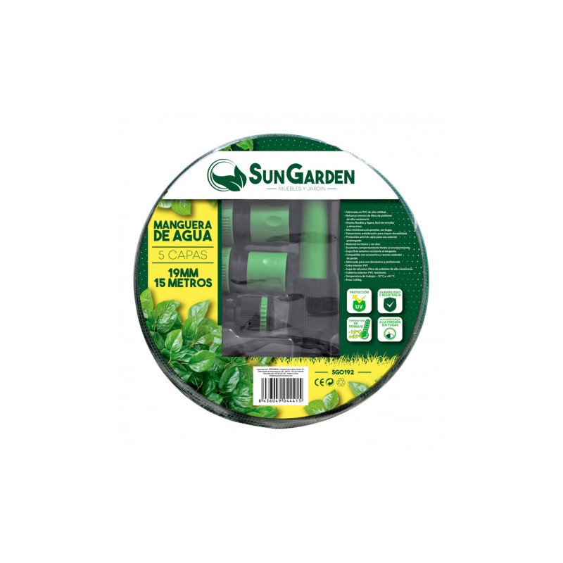 MANGUERA AGUA 5 CAPAS 19MM 15METROS SUNGARDEN