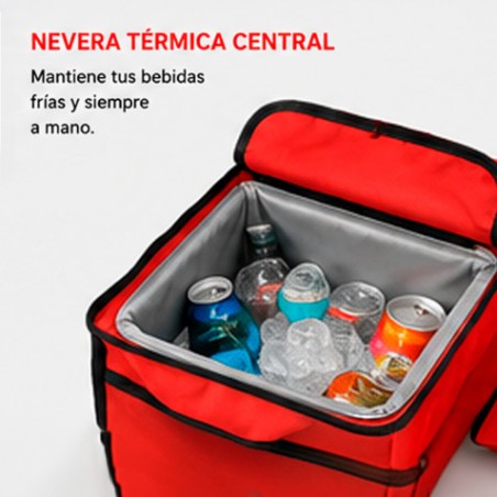 SILLA DOBLE PLEGABLE DE CAMPING CON NEVERA Y SOMBRILLA SUNGARDEN