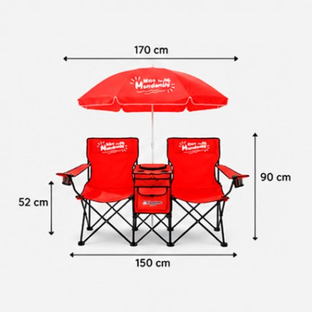 SILLA DOBLE PLEGABLE DE CAMPING CON NEVERA Y SOMBRILLA SUNGARDEN