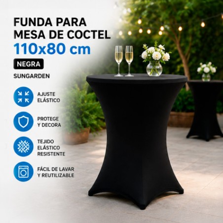 FUNDA PARA MESA DE COCTEL 110X80 NEGRA SUNGARDEN