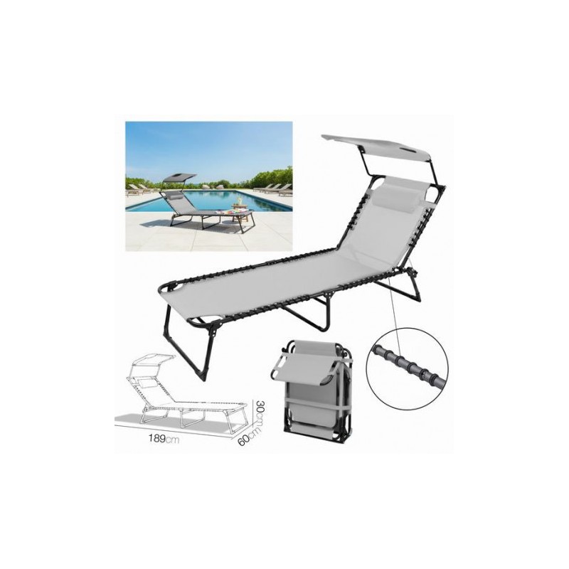 TUMBONA C/ PARASOL GOA TEXTILENO GRIS CLARO 189X60X30CM