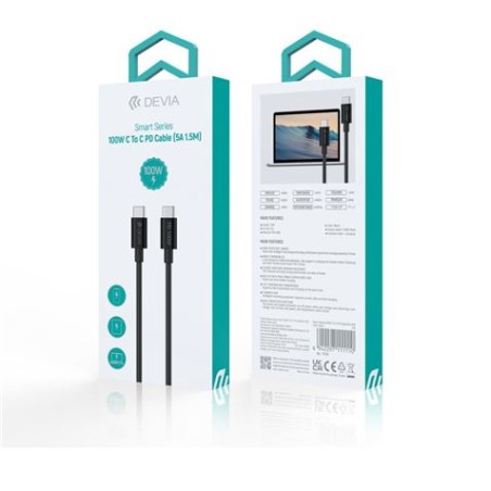 CABLE USB TIPO C A TIPO C 1.5M 100W DEVIA