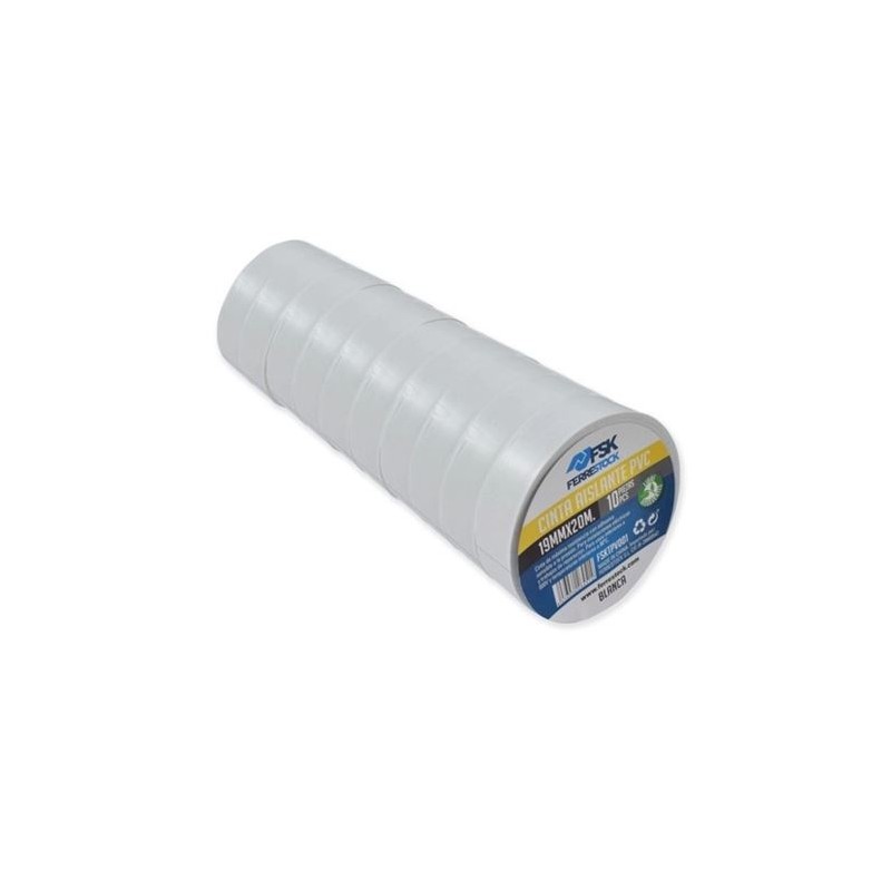 CINTA AISLANTE PVC 19MMX20M BLANCA 10UD FONTASTOCK