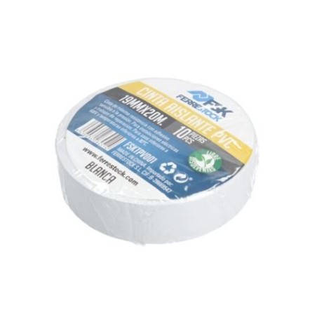 CINTA AISLANTE PVC 19MMX20M BLANCA 10UD FONTASTOCK