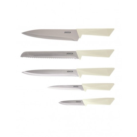 SET 5 CUCHILLOS ACERO INOXIDABLE + TACOMA CREMA JOCCA