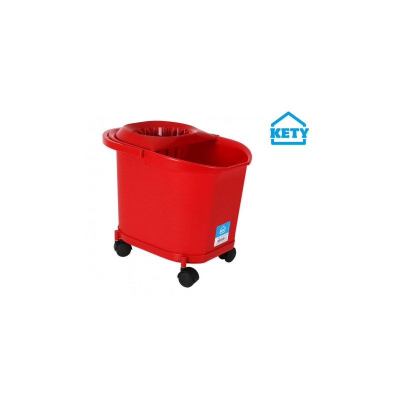 CUBO 16L C/ RUEDAS ASA Y ESCURRIDOR ROJO KETY