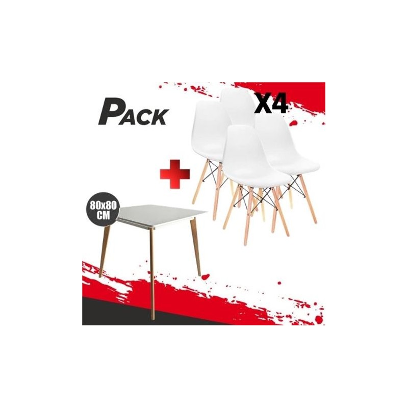MESA DESIGN D900 80X80CM BLANCA + 4...