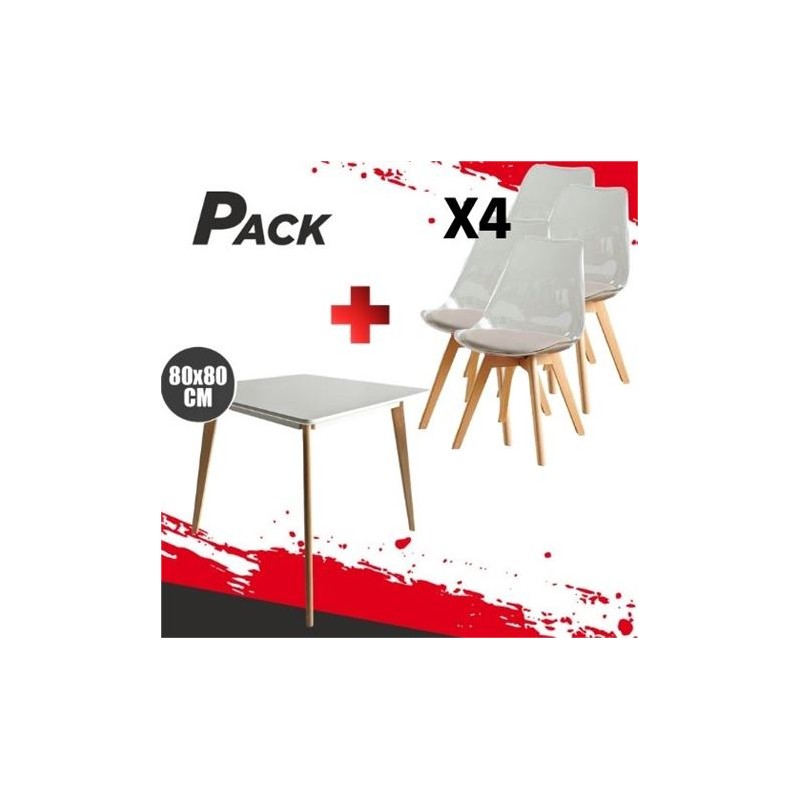 MESA DESIGN D900 80X80CM BLANCA + 4...