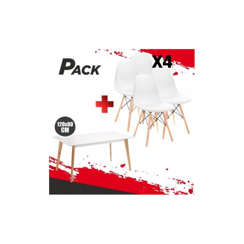 MESA DESIGN D900 120X80CM BLANCA + 4...