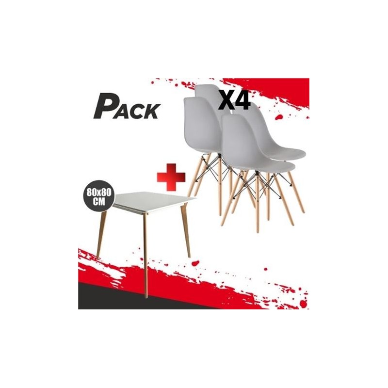 MESA DESIGN D900 80X80CM BLANCA + 4...
