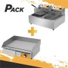 PLANCHA PROFESIONAL SUPERFICIE LISA 3000W + FREIDORA PROFESIONAL DOBLE 9+9L