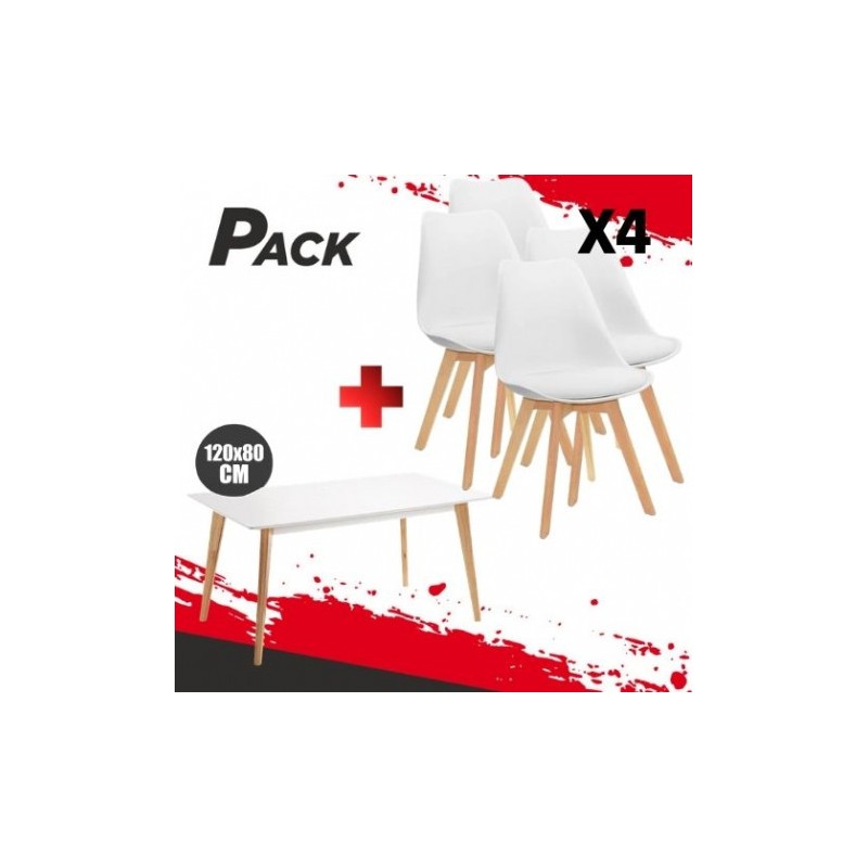 MESA DESIGN D900 120X80CM BLANCA + 4...