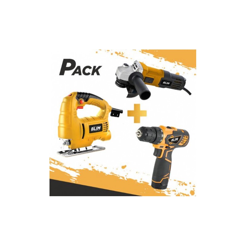 CALADORA 500W + RADIAL 115MM 600W + TALADRO 12V | BATERIA 1.5AH BLIM