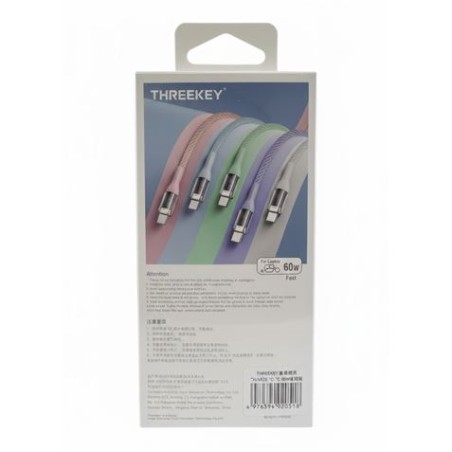 CABLE TIPO C A TIPO C 1 METRO 60W THREEKEY VIOLETA