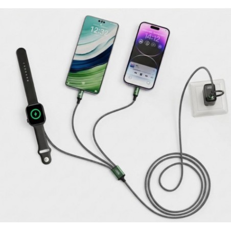CABLE USB-A/C 3 EN 1 2X USB-C Y CARGADOR MAGNETICO PARA SMARTWATCH CX040 XO