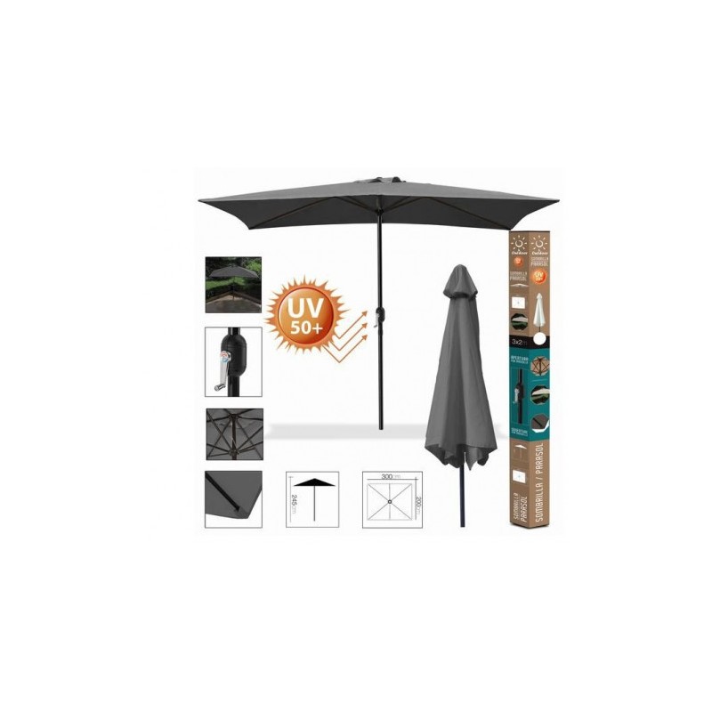 SOMBRILLA JARDIN 3X2 METROS UV50+ ANTRACITA