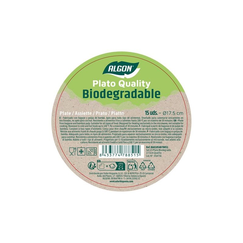 SET 15 PLATOS BIODEGRADABLES 17,5CM...