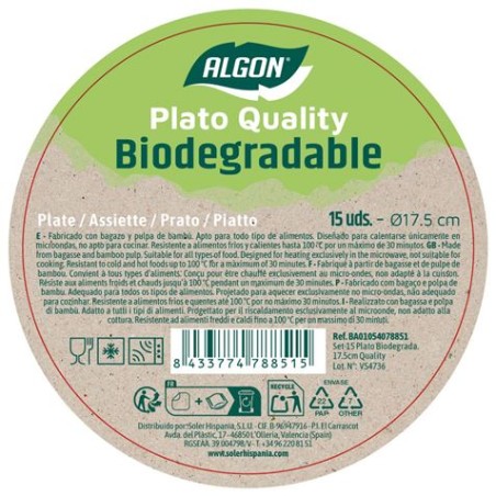 SET 15 PLATOS BIODEGRADABLES 17,5CM ALGON