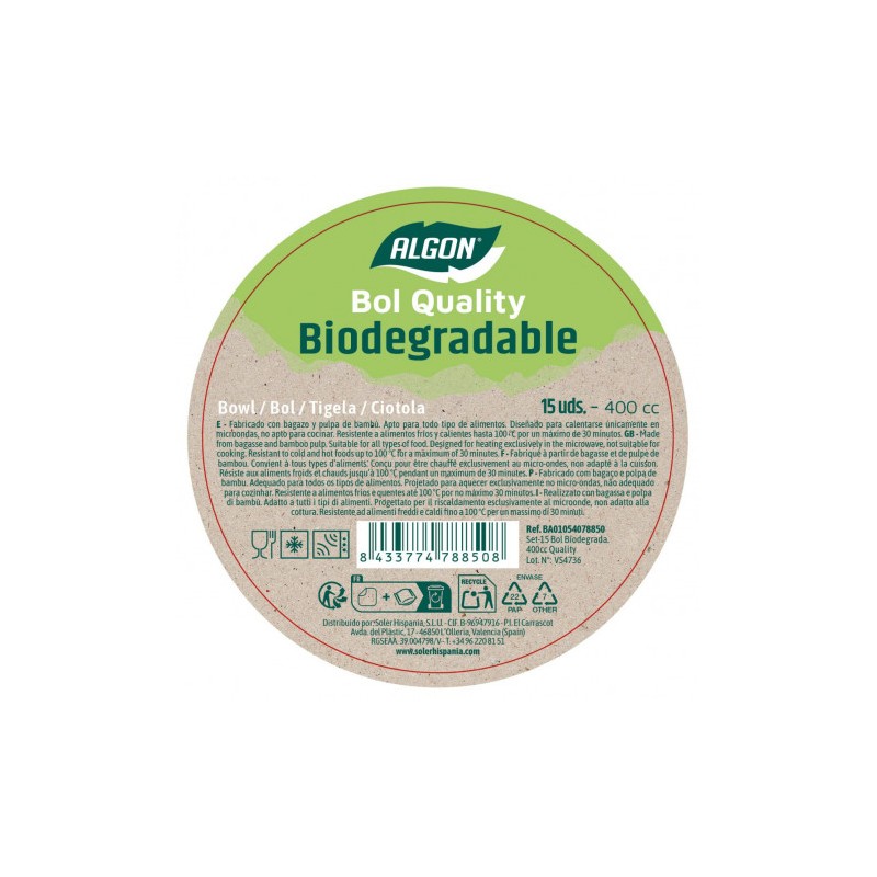 SET 15 BOL BIODEGRADABLES 400CC ALGON