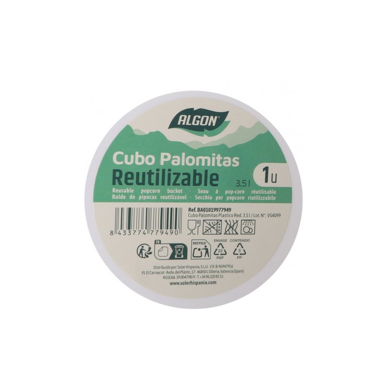 CUBO PALOMITAS PLASTICO REUTILIZABLE...