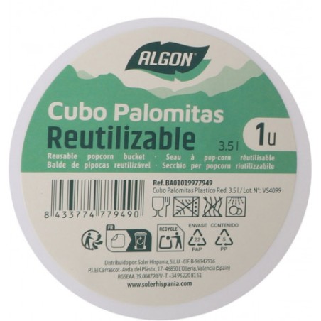 CUBO PALOMITAS PLASTICO REUTILIZABLE 3.5L ALGON