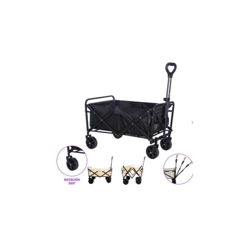 CARRO PLEGABLE DE ACERO PARA PLAYA 75X44X76 NEGRO