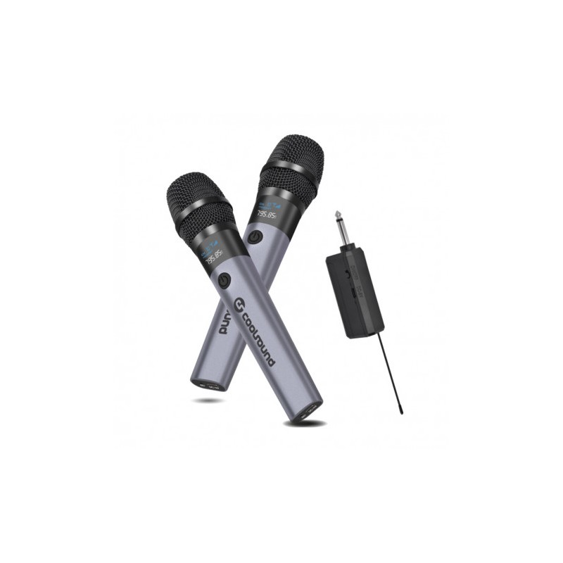 PACK 2 MICROFONOS INALÁMBRICOS UHF CON RECEPTOR Y BATERÍA COOLSOUND